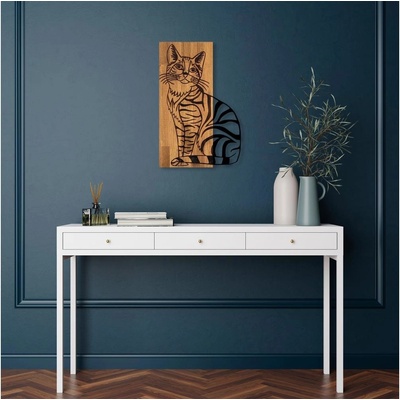 Asir | Nástenná dekorácia 38x58 cm mačka drevo/kov | AS1690