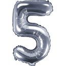 PartyDeco Fóliový balónek číslo 5 stříbrný 35 cm