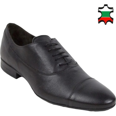 Български обувки Черни мъжки официални обувки от естествена шегренирана кожа 32859