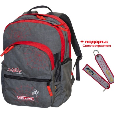 Tashev Outdoors Раница за училище ТАШЕВ ABC Spider Сиво/Червено