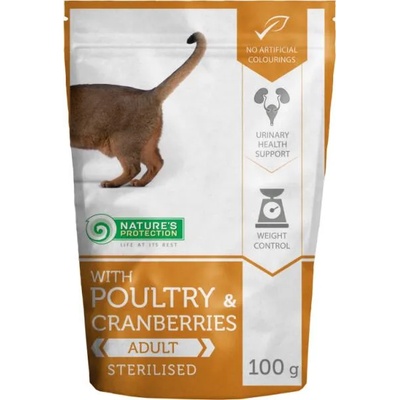 Nature's Protection CAT Poultry & Cranberries Sterilised, пауч с птиче месо и боровинки за израснали котки, склонни към напълняване след кастрация, Литва - 100 гр