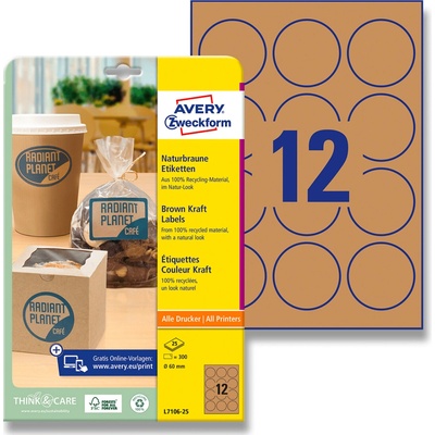 Avery Zweckform L7106-25 přírodní hnědé etikety kulaté průměr 60 mm 300 etiket