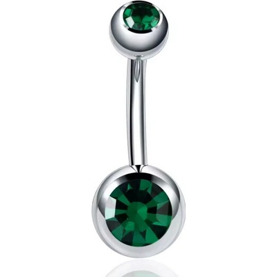Prosperk piercing do pupíku zelený krystal S1306