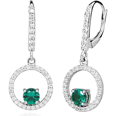 Silver Cat Strieborné náušnice so zirkónmi a syntetickými smaragdmi Colored Stones SC633