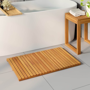 vidaXL Постелка за баня Натурално 80 x 50 cm Солидно акациево дърво (42025256)