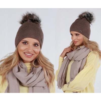 Fashionweek dámská zimní čepice s bambulí ZIZI39/P14 Mocca
