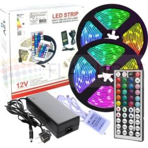  Комплект 10 м RGB LED лента SMD5050 60 LED/m IP20+IR контролер 44 key+адаптер 10A (1141)