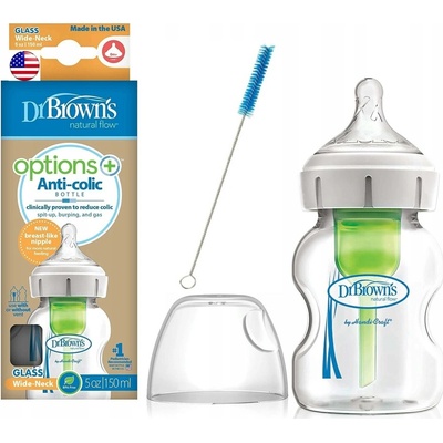 Dr. Brown's kojenecká láhev Options skleněná bílá se silikonovým dudlíkem level 1 1 ks 150 ml