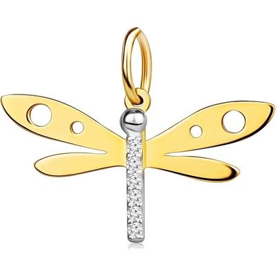 Šperky Eshop Přívěsek ze kombinovaného zlata vážka, drobné zirkony výřezy na křídlech S3GG253.01