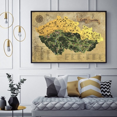 Stírací mapa Česka DELUXE XXL - zlatá