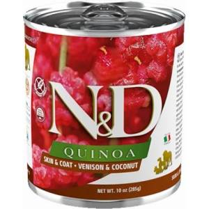 Farmina N&D Quinoa Dog Skin & Coat Venison & Coconut Adult GRAIN FREE - консерва за кучета в зряла възраст за намаляване на непоносимостта към съставки и хранителни вещества, с киноа, еленско и кокос, БЕЗ ЗЪР