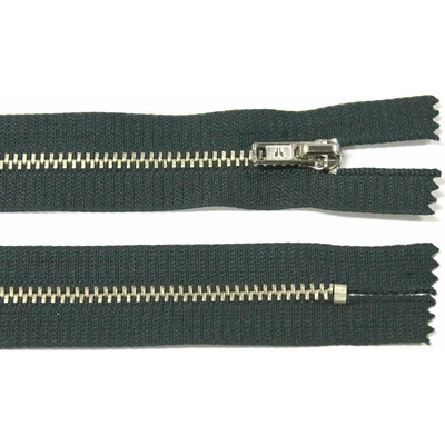 Kovový zip no.3 nerozepínací 16cm tmavě zelený (stříbrné zoubky)