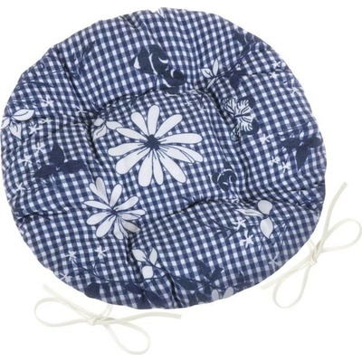 Bellatex Dita okrúhly prešívaný modrá kostička s květem 40 cm