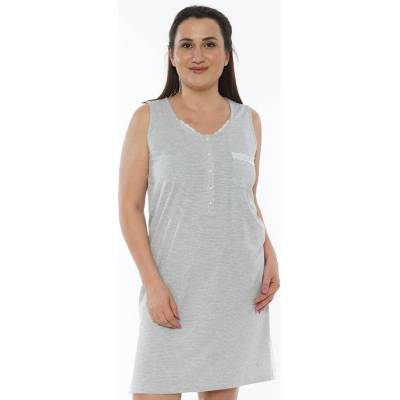 Макси нощница на дребно райе в бяло и сиво с дантела