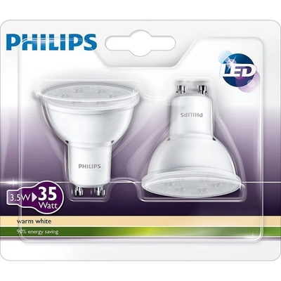 Philips LED žárovka GU10 5W 35W teplá bílá 2700K , reflektor 36°, 2ks v blistru