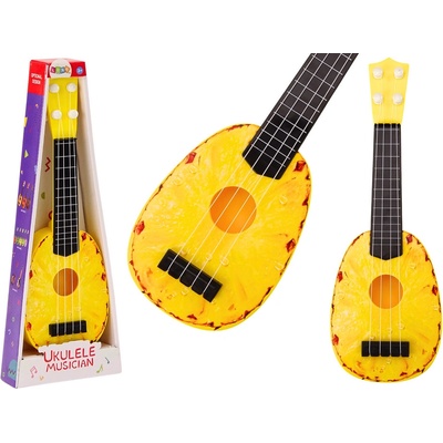 LEAN Toys Ukulele pro děti Mini kytara 4 struny Ananasové téma Žlutá kytara 15