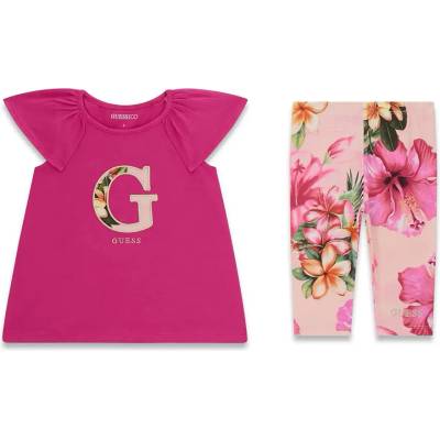Guess Цикламена тениска с G за мини момиче с клин цветя Guess