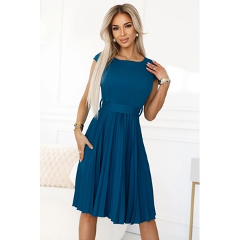 Numoco Елегантна миди рокля с къс ръкав в морско син цвят 311-17nmc-2482 - Син, размер xs