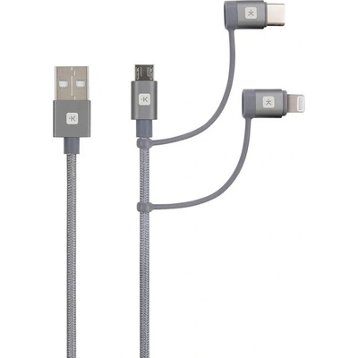 SKROSS Кабел Skross 3 в 1, USB-A - USB-C/ Lightning/ Micro USB , Метална оплетка, 1.2 м (SKROSS-SKCA00143-1120CN)