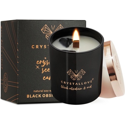 CRYSTALLOVE Black Obsidian Soy Candle & Oud Свещ дамски 220gr