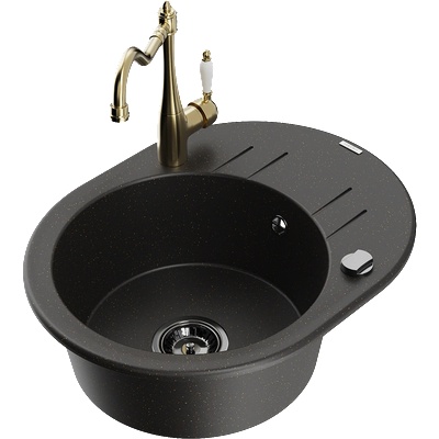 Mexen Kevin гранитна мивка с 1 корито с отцедник и кухненски смесител Carla, (6517-75-670700-50-B)