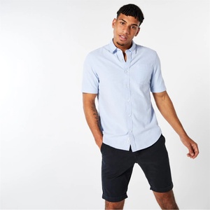 Jack Wills Мъжка риза с къс ръкав Jack Wills Short Sleeve Oxford Shirt Mens - Sky Blue
