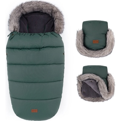 Petite&Mars Set zimný Comfy 4v1 + rukavice na kočík Furry Veritable Khaki