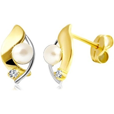 Šperky Eshop Briliantové ze zlata dvoubarevné zrnko čirý briliant a bílá perla BT504.23