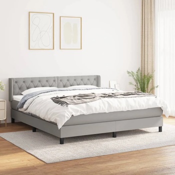 vidaXL Боксспринг легло с матрак, светлосиво, 160x200 см, плат (3129961)