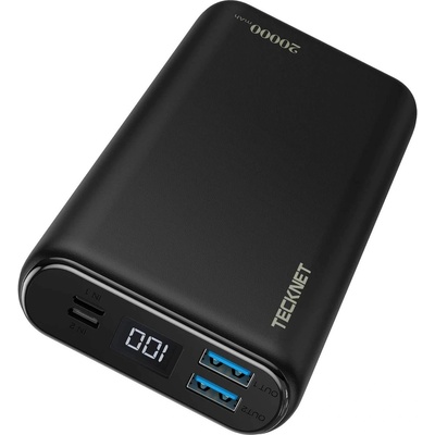 TeckNet EBT01201 18W Power Bank 20000 mAh - външна батерия 20000 mAh с 2xUSB и USB-C изходи за зареждане на смартфони и таблети (черен)