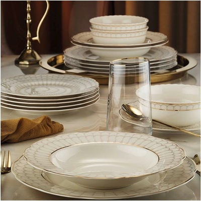 Asir Jídelní sada bílá zlatá porcelán 719KTP9747 24 ks