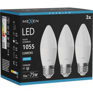Mexen Nova 3x LED крушка E27, C37, 10W, Студена - 6500K, 1055 lm - L102-E27-1065-01x03 (L102-E27-1065-01x03)