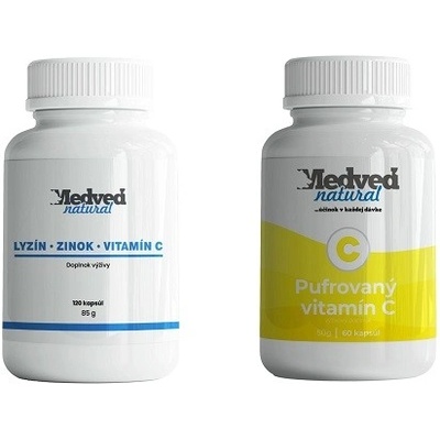 Medveď Natural Lyzín zinok a vitamín C 120 kapsúl a Vitamín C pufrovaný 60 kapsúl