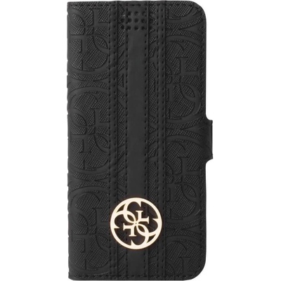 GUESS 4G Heritage Book Case Universal Size XL - универсален дизайнерски кожен калъф, тип портфейл за смартфони от 5.2 до 5.7 инча (черен)