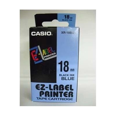 CASIO originální páska do tiskárny štítků, CASIO XR-18BU1, černý tisk/modrý podklad, nela (XR-18BU1)