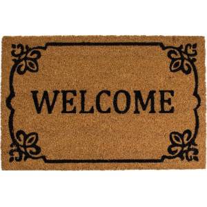  60 x 40 см правоъгълна изтривалка с кокосови влакна черна рамка и надпис WELCOME