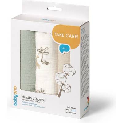 BABYONO Pleny mušelínové Super Soft Green 70 x 70 cm 3 ks