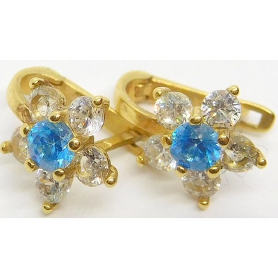 Klenoty Budín zlaté dámské/dívčí náušnice s blue topazy a zirkony H218