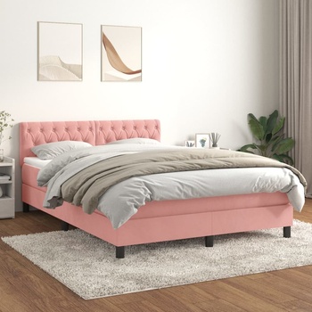 vidaXL Боксспринг легло с матрак, розово, 140x200 см, кадифе (3141490)
