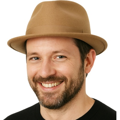 Klasický trilby klobouk vlněný Fiebig béžový s béžovou stuhou