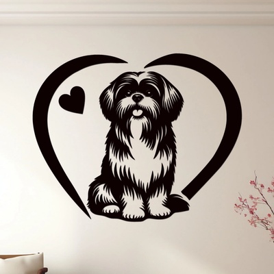 dřevo života Dřevěný obraz psa Shih Tzu se srdcem Rozměry (cm): 60x48, Zvolte barvu dekoru: Černá