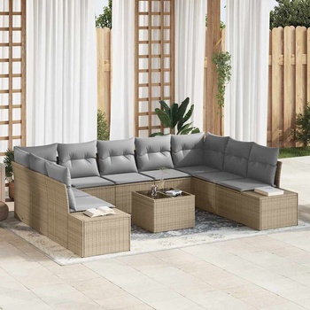 vidaXL Градински Софа Комплект 9 pcs Бежов и Светло Сив Полиротанг (3355899)