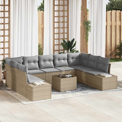 vidaXL Градински Софа Комплект 9 pcs Бежов и Светло Сив Полиротанг (3355899)