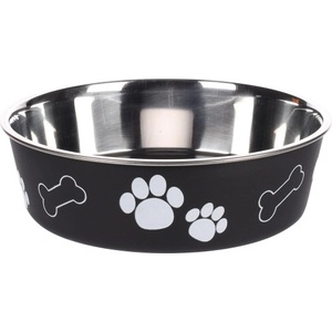 Flamingo Feeding and drinking bowl Kena Round Black Silver - иноксова купа за вода или храна - ЧЕРНА - размер Ø17 см / 800 мл, Белгия - 1030930