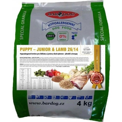 Bardog Hypoalergenní Puppy & Junior Lamb 26/14 4 kg