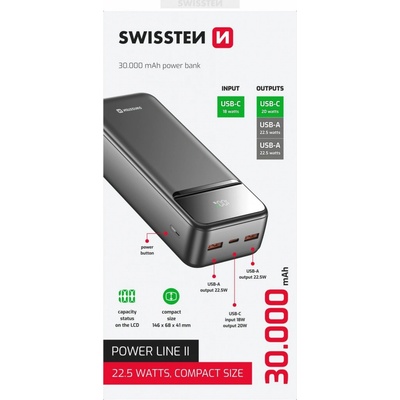Swissten Power Line II 30000 mAh čierna