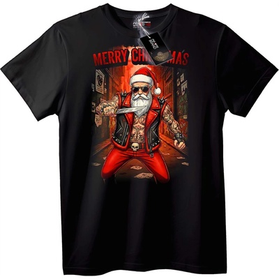 NOONEBRAND Тениска Весела Коледа Байкер Дядо Коледа - 4XL, Black