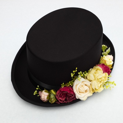 Černý cylindr na auto, květiny bordó, bílé a krémové – Zboží Dáma