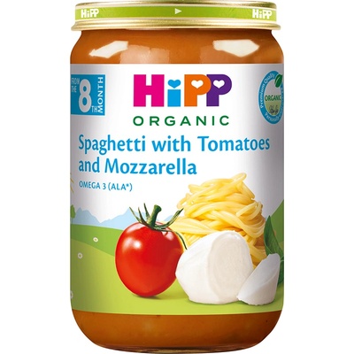Hipp БИО пюре Спагети с домати и моцарела 8м+ 220г