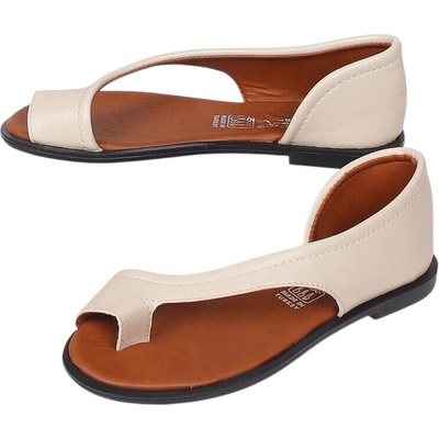 Равни кожени сандали в цвят екрю